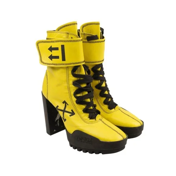 NEW OFF-WHITE C/O VIRGIL ABLOH Yellow Leather Moto Wrap Boots Size 8/38 $1470
